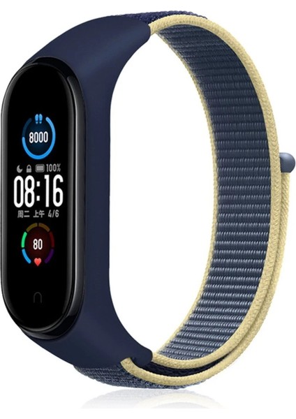 Xiaomi Mi Band 4 Hasırlı Cırtcırtlı Kordon - Sarı-Lacivert - A9118-2120