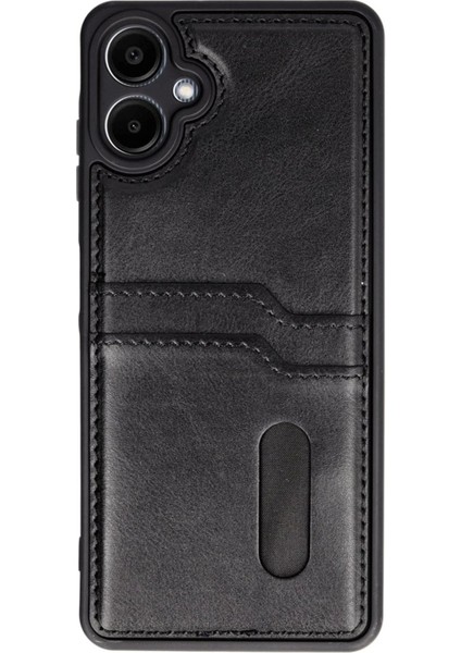 Samsung Galaxy A06 Kılıf Sara Kartvizitli Deri Kılıf - Siyah - A2016-1297