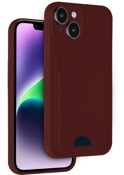 iPhone 14 Kılıf Kelvin Kartvizitli Silikon - Bordo - A4355-1599