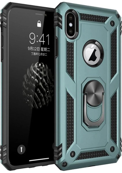 iPhone Xs Max Kılıf Sofya Yüzüklü Silikon Kapak - Yeşil - A4632-9361