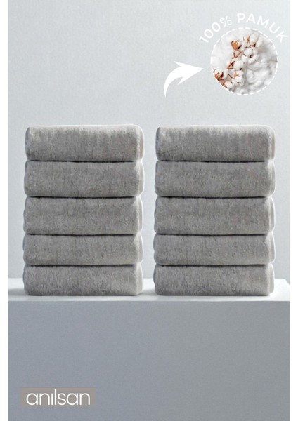 10'lu Gri El Havlusu - 50x90 Cm, 225 Gr, %100 Pamuk, Spa Ve Otel Havlusu, Günlük Kullanıma Uygun