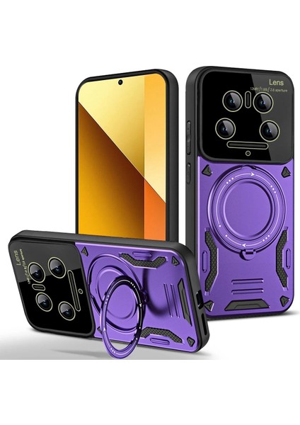Xiaomi Mi 14 Ultra Kılıf Joy Lens Standlı Kapak - Mor - A3393-6690