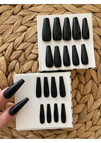 Siyah Balerin Takma Tırnak 20 Adet Uzun ve Şık Tasarım modelleri