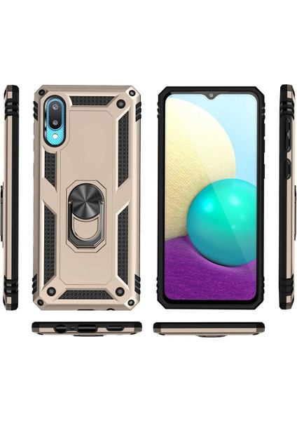 Samsung Galaxy A02 Kılıf Sofya Yüzüklü Silikon Kapak - Gold - A1641-7957 modelleri