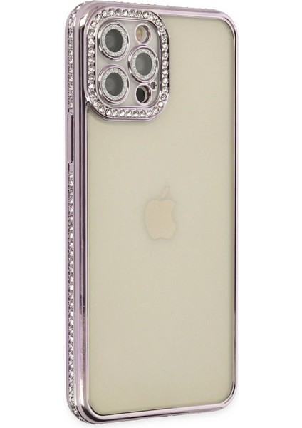 iPhone 12 Pro Kılıf Joke Taşlı Silikon - Mor - A7498-1801
