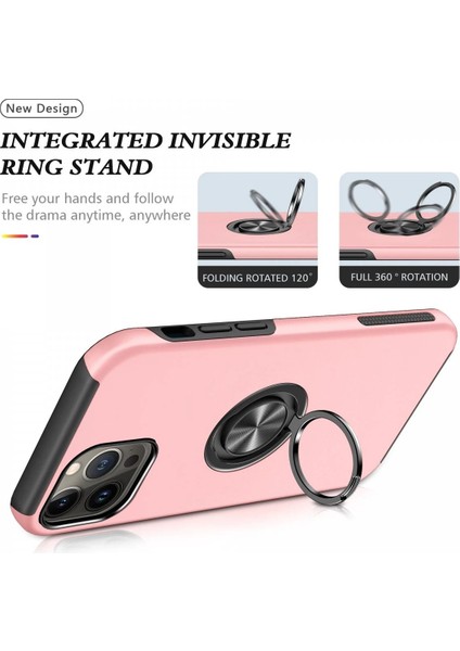 iPhone 13 Pro Kılıf Elit Yüzüklü Kapak - Pembe - A1829-7949 modelleri