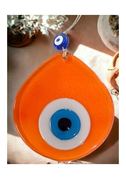 Mavi Nazar Boncuklu Şeffaf Turuncu Renk Nazar Boncuklu Damla Desen El Yapımı Duvar Süsü fırsatları