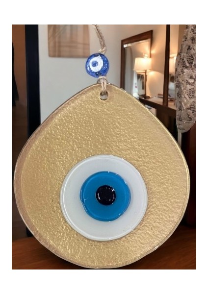 Mavi Nazar Boncuklu Gold Renk Nazar Boncuklu Damla Desen El Yapımı Duvar Süsü modelleri