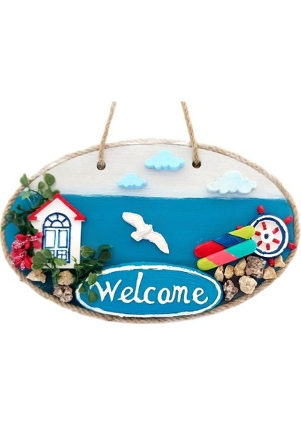Sahil Kasabası Welcome Yazılı El Yapımı Kapı Süsü
