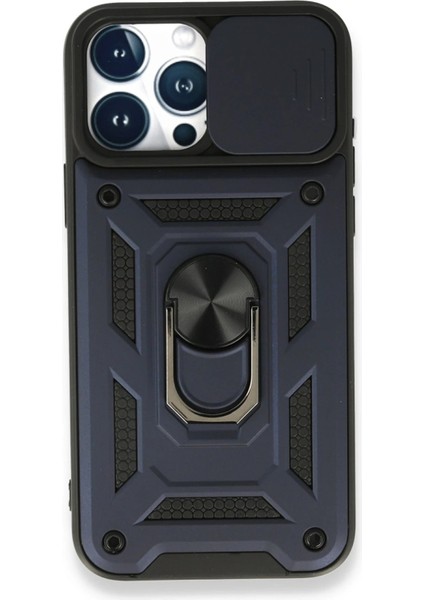 iPhone 15 Pro Max Kılıf Pars Lens Yüzüklü Silikon - Lacivert - A2169-6482