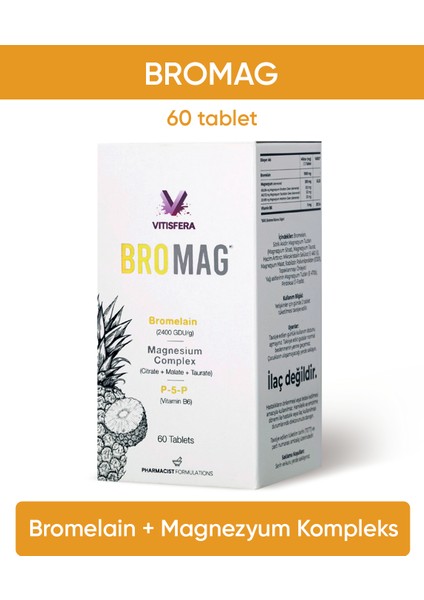 BroMag Bromelain Magnezyum Kompleks - Vitamin B6 60 Tablet