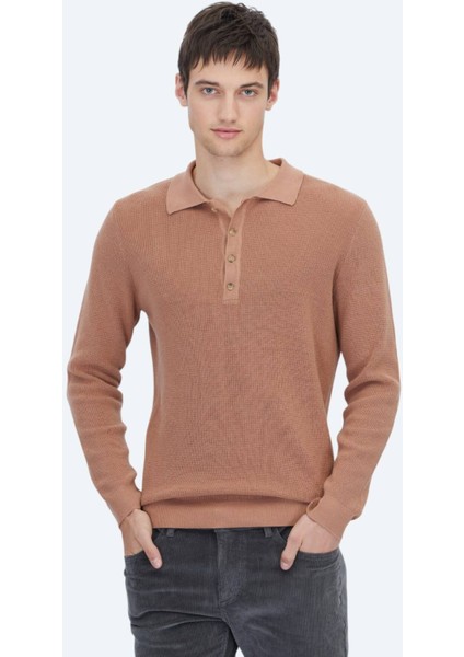 Somon Polo Yaka Düz Örgü Pamuk Karışımlı Triko Kazak