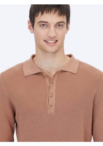 Somon Polo Yaka Düz Örgü Pamuk Karışımlı Triko Kazak fırsatları