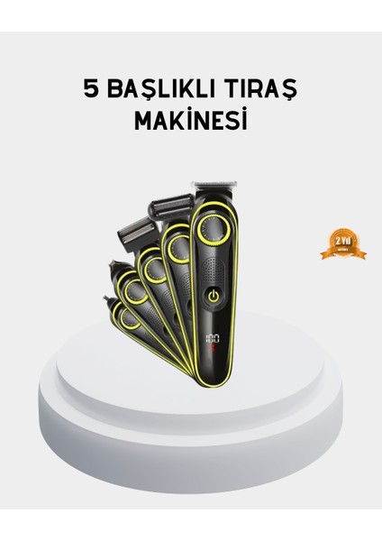 5’i 1 Arada Şarjlı Tıraş Makinesi – Paslanmaz Çelik Başlıklı, Yüz ve Vücut Bakım Cihazı