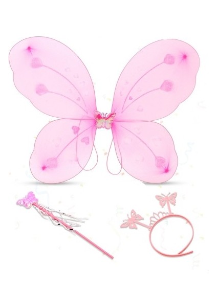 Toz Pembe Kelebek Kanadı Tacı ve Sopası