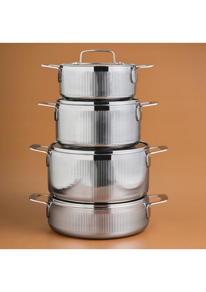 Power Steel 316+ 3ply Apollo Indüksiyon Tabanlı 8 Parça Çelik Tencere Seti
