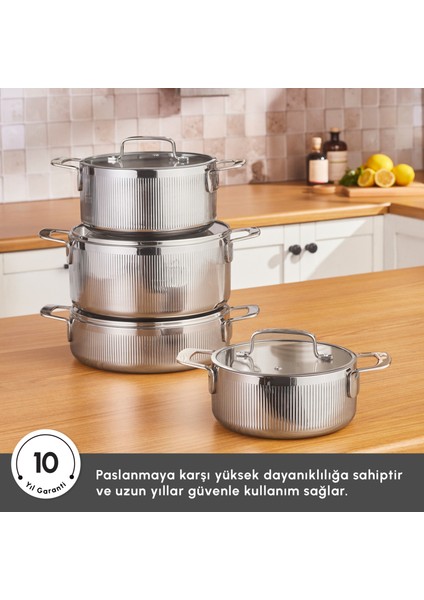 Power Steel 316+ 3ply Apollo Indüksiyon Tabanlı 8 Parça Çelik Tencere Seti