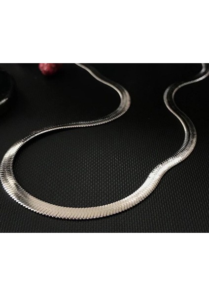 Italyan Zincir Kolye Yassı Balıksırtı Model Kararmaz Çelik Kolye Gümüş 42+5 cm fırsatları