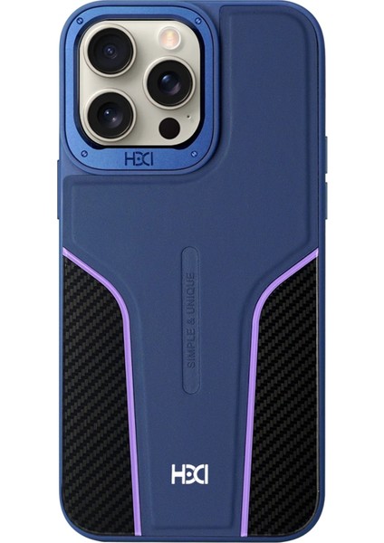 iPhone 15 Pro HBC-264 Lambor Karbon Fiber Sport Kapak - Lacivert