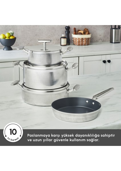 Plasma Steel 316+ 3ply Apollo Indüksiyon Tabanlı 7 Parça Çelik Tencere Seti