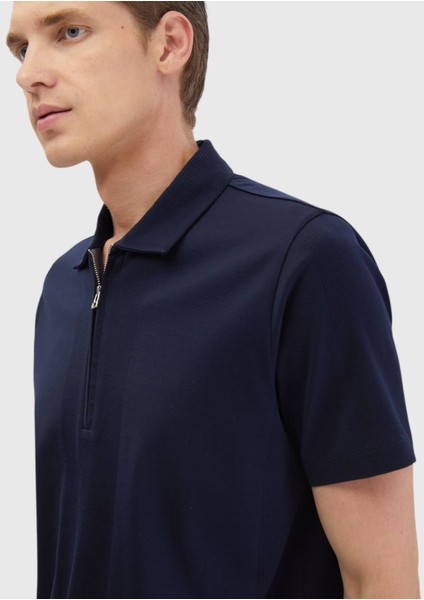 Lacivert Jakarlı Polo Yaka %100 Pamuk T-Shirt fırsatları