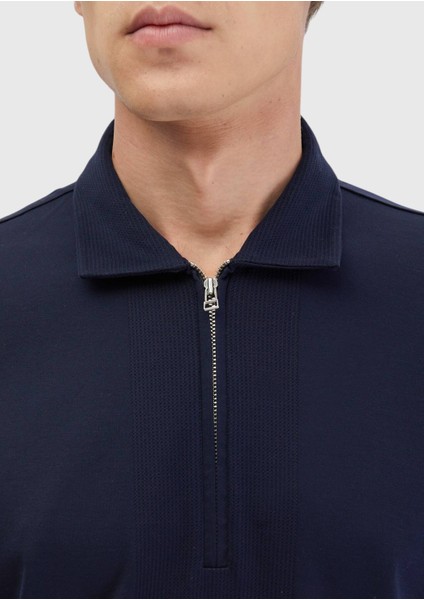 Lacivert Jakarlı Polo Yaka %100 Pamuk T-Shirt indirimleri