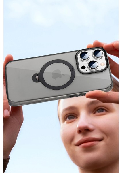 Apple iPhone 16 Pro HBC-338 Andes Magsafe Standlı Kapak - Gri modelleri