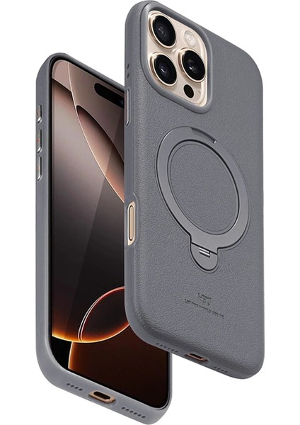 iPhone 16 Pro Vapor Deri Magsafe Standlı Kılıf - Titan Gri
