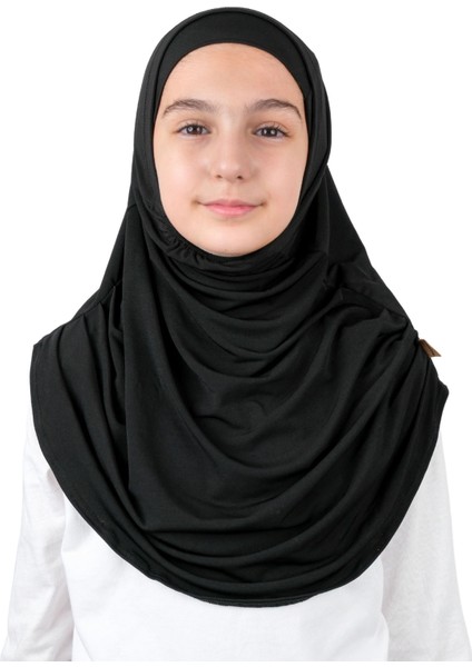 Pratik Hazır Geçmeli Boneli Çocuk Şal Siyah