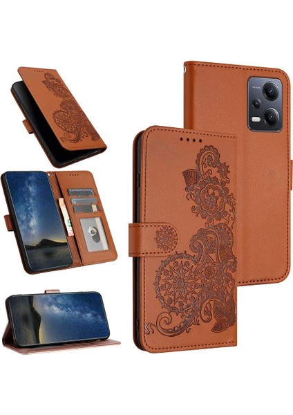 Xiaomi Redmi Note 12 5g Için Kart Yuvası ve Destekli Koruyucu Manyetik Kapatmalı Pu Deri Kılıf (Yurt Dışından)