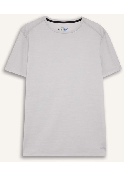 Fit Slim Fit Dar Kesim Hızlı Kuruyan Nefes Alabilen Esnek Kumaş Bisiklet Yaka Sporcu Kısa Kollu Tişört E9319AX25AU