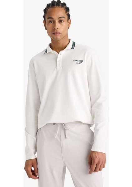 Standart Fit Polo Yaka Baskılı Sporcu Uzun Kollu Tişört F0379AX25AU fırsatları