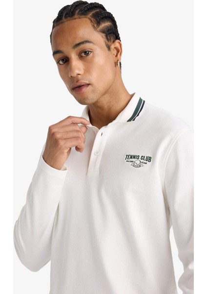 Standart Fit Polo Yaka Baskılı Sporcu Uzun Kollu Tişört F0379AX25AU indirimleri