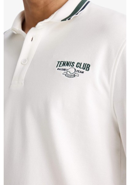 Standart Fit Polo Yaka Baskılı Sporcu Uzun Kollu Tişört F0379AX25AU