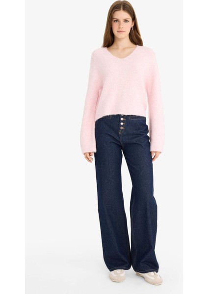 V Yaka Yumuşak Dokulu Dikişsiz Triko Kazak F4800AX25WN indirimleri