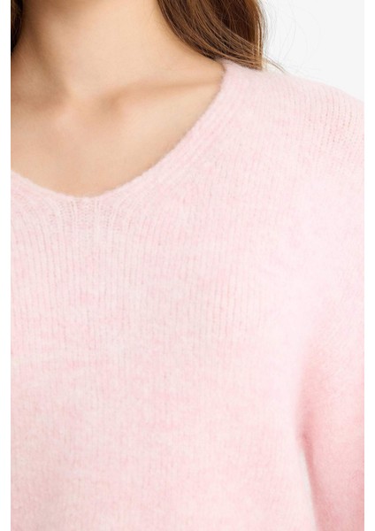 V Yaka Yumuşak Dokulu Dikişsiz Triko Kazak F4800AX25WN