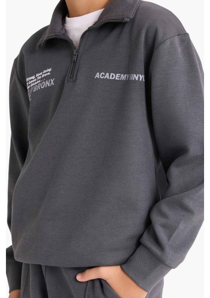 Erkek Çocuk 2'li Takım Baskılı Yarım Fermuarlı Sweatshirt Eşofman Altı G3825A825AU fırsatları