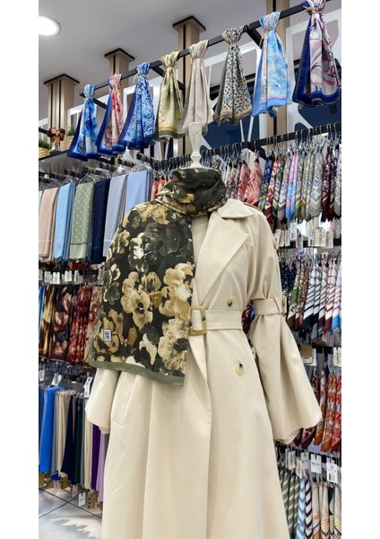 Gün Çiçekleri Desenli Şal Yeşil