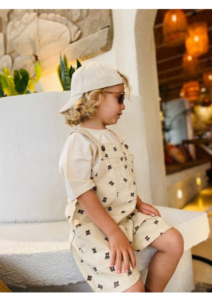 Unisex Çocuk Ayıcık Baskılı Salopet Tulum