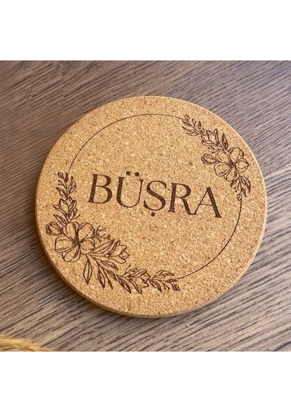 Kişiye Özel Baskılı Mantar Bardak Altlığı Çiçek Desenli (1 Adet)