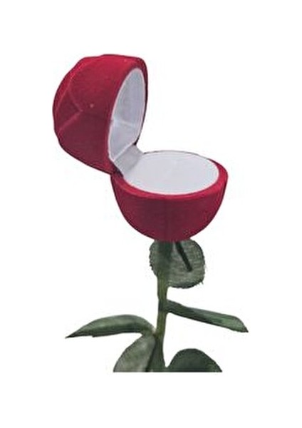 Özer Kadife Saplı Gül Şeklinde Yüzük ve Küpe Kutusu Kırmızı 4 x 27 cm
