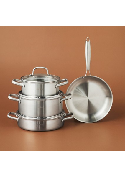Power Steel 316+ 3ply Akita Indüksiyon Tabanlı 7 Parça Çelik Tencere Seti