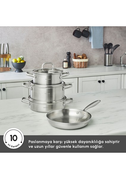 Power Steel 316+ 3ply Akita Indüksiyon Tabanlı 7 Parça Çelik Tencere Seti