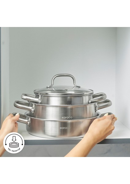 Power Steel 316+ 3ply Akita Indüksiyon Tabanlı 7 Parça Çelik Tencere Seti