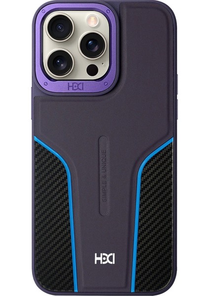 iPhone 15 Pro Max HBC-264 Lambor Karbon Fiber Sport Kapak - Derin Mor
