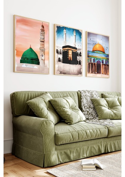📌 Mescid-I Nebevi Kâbe ve Kubbetü’s-Sahra Temalı Çerçeveli Tablo Seti Uv Baskılı Mdf 🌸 CRV1232 42 x 62 indirimleri