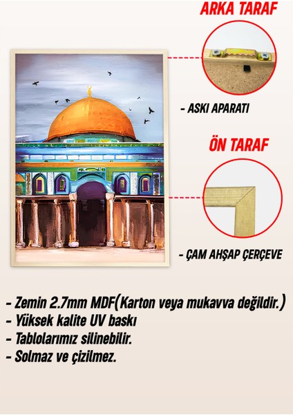 📌 Mescid-I Nebevi Kâbe ve Kubbetü’s-Sahra Temalı Çerçeveli Tablo Seti Uv Baskılı Mdf 🌸 CRV1232 42 x 62