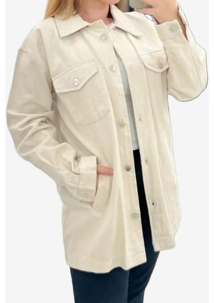 Kadın Gabardin Gömlek Yaka Ceket