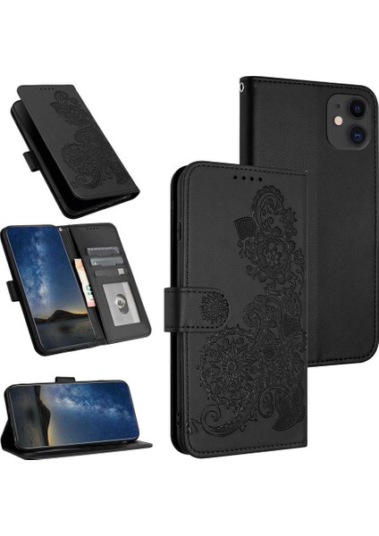 iPhone 12 Mini Için Kart Yuvası ve Destekli Koruyucu Manyetik Kapatmalı Pu Deri Kılıf (Yurt Dışından)