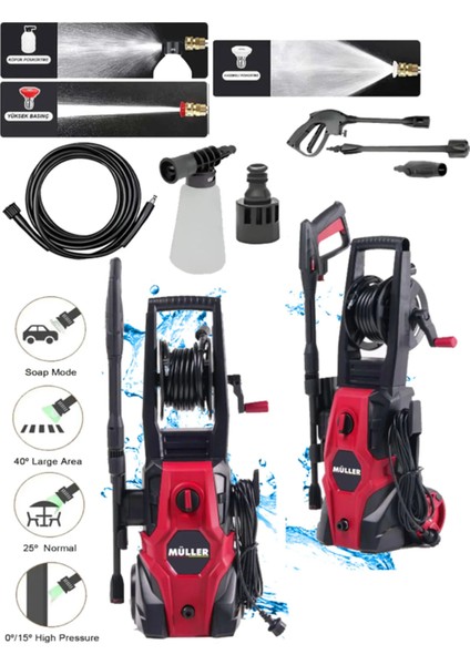 Alman 180 Bar Max Bakır Sargılı Su Soğutmalı Profesyonl Yüksek Basınçlı Bahçe ve Oto Yıkama Makinesi